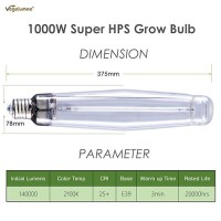 Vegelumax 1000Watt Hydroponic High Pressure Sodium Hps Grow Light Bulb Lamp High Par Enhanced Red And Orange Spectrums Cct 2100K