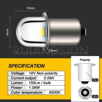 Ruiandsion Upgrade Led Flashlight Bulb 18V P13.5S Base Socket White Led Bulbs Replacement For Flashlight Torch Lights,Non-Polarity (Pack Of 5)