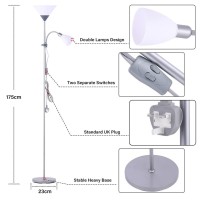 Inmozata Mother And Children Floor Lamp Uplighter 2 Way Floor Light Reading Light With Double Button Control For Living Room Bedroom (White & Sliver)