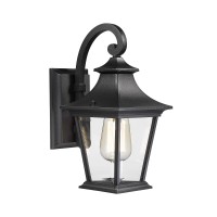 Emliviar Outdoor Porch Light, Modern Outside Wall Light Fixture For House Garage, Clear Glass In Black Finish, 12