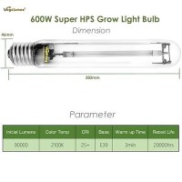 Vegelumax 600Watt Hydroponic High Pressure Sodium Hps Grow Light Bulb Lamp High Par Enhanced Red And Orange Spectrums Cct 2100K