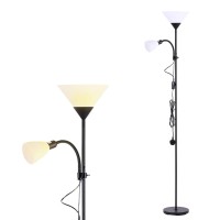 Inmozata Mother And Children Floor Lamp Uplighter 2 Way Floor Light Reading Light With Double Button Control For Living Room Bedroom (White & Black)