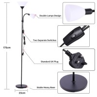 Inmozata Mother And Children Floor Lamp Uplighter 2 Way Floor Light Reading Light With Double Button Control For Living Room Bedroom (White & Black)