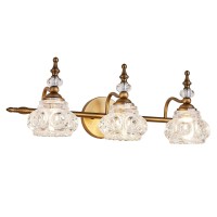 Zilanl Vintage Bathroom Vanity Light Fixture, 3 Lights Bathroom Lighting Matte Brushed Antique Brass Finish With Crystal Glass Shade, Vintage Vanity Light For Bathroom