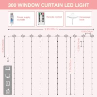 Sunnest Led Curtain Lights Christmas 300 Leds 98Ft X 98Ft Usb Curtain String Lights With 8 Lighting Modes Wall Lights With Re