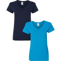 Gildan Womens Heavy Cotton V-Neck T-Shirt 2-Pack 2Xl-Navy-Sapphire