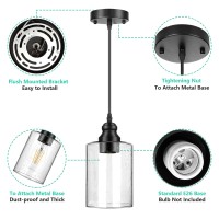 Shinetech 3-Pack Industrial Pendant Lights, Seeded Glass Pendant Lamp Shade, Modern Indoor Hanging Light Fixtures, Black Farmhouse Ceiling Light For Hallway Porch Kitchen Bedroom, Bulb Not Included