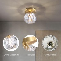 Noxarte Small Flush Mount Ceiling Light, Mini Modern Gold Brass Crystal Ceiling Light Fixture For Porch Entryway Bedroom D4.7 Inches