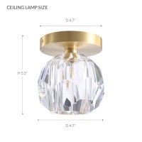 Noxarte Small Flush Mount Ceiling Light, Mini Modern Gold Brass Crystal Ceiling Light Fixture For Porch Entryway Bedroom D4.7 Inches