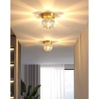 Noxarte Small Flush Mount Ceiling Light, Mini Modern Gold Brass Crystal Ceiling Light Fixture For Porch Entryway Bedroom D4.7 Inches