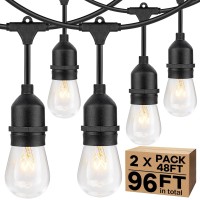 2-Pack 96Ft Outdoor String Lights With Dimmable 11W Edison Vintage Bulbs, Waterproof Commercial Grade Patio Hanging Lights For Cafe Pergola Backyard Bistro Wedding, 2700K Warm White, Black 48Ft/String