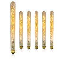 Vintage Retro Edison Bulb, T9 T9-300 Tube Shape, Spiral Filament, 60W, Medium E26 Base (6 Pack)