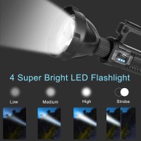 Foleto Rechargeable Led Spotlight Flashlights 120000 High Lumens Super Bright Flashlight With 4 Modes Ipx5 Waterproof Large Se