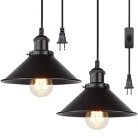 Ascelina Industrial Black 2-Pack Plug-In Pendant Light With Switch, 26X17X7.7In, E26 Socket, 16.4Ft Cord, Living Room Kitchen Diningroom Bedroom