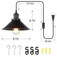 Ascelina Industrial Black 2-Pack Plug-In Pendant Light With Switch, 26X17X7.7In, E26 Socket, 16.4Ft Cord, Living Room Kitchen Diningroom Bedroom