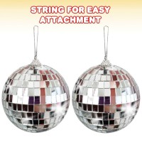 Artcreativity 4 Inch Mirror Disco Ball Set Of 2 Silver Disco Balls With Hanging String For Parties Birthdays Weddings 90S