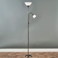 Modern Black Brushed Chrome 2 Way Mother/Father Parent & Child Uplighter And Spotlight Design Floor Lamp