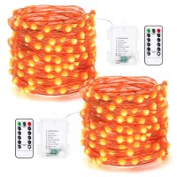 Brizlabs Orange Halloween Lights 2 Pack 1748Ft 50 Led Halloween Fairy Lights With Remote 8 Modes Battery Halloween String Lig