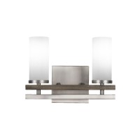 Belmont 2 Light Bath Bar Shown In Graphite & Painted Distressed Wood-Look Metal Finish With 2.5 White Muslin Glass