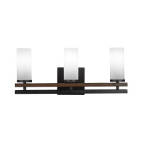 Belmont 3 Light Bath Bar Shown In Matte Black & Painted Wood-Look Metal Finish With 2.5 White Muslin Glass