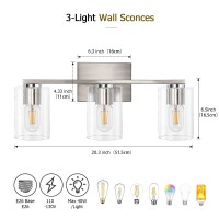 Drnanlit 3-Light Vanity Light, Brushed Nickel Bathroom Lighting Fixtures Over Mirror, Modern Metal Wall Lights For Hallway Kitchen Bedroom Living Room