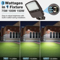 Xbuyee 150W Led Parking Lot Light With Dusk To Dawn Photocell, Dimmable Flood Lights With Trunnion Mount, 150Lm/W 5000K Daylight 100-277V Ip65, Power Selectable (75W/100W/150W) Etl Listed