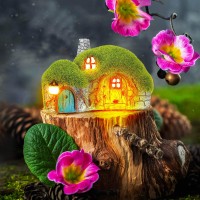 Outdoor Figurine Lights Garden House Statue - Outdoor Statues With Solar Lights Garden Cottage Lighting Figurines For Home Or Yard Decor