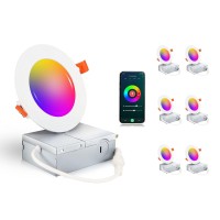 Cloudy Bay [6 Pack] 4Inch Smart Wifi Led Recessed Lights,Rgbcw Color Changing Recessed Lighting,Compatible With Alexa And Google Home Assistant,No Hub Required,10W 2700K-6500K,Cri90+ Wet Location