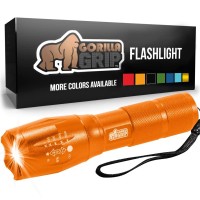 Gorilla Grip Led Tactical Handheld Flashlight, High Lumens, Ultra Bright 5 Mode, Long Lasting Water Resistant, 750 Ft Zoom Flashlights, Camping Accessory, Outdoor Camp Gear, Emergency Outages, Orange