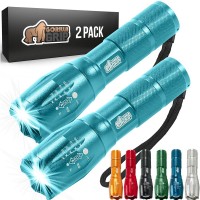 Gorilla Grip Powerful Led 750 Ft Water Resistant 5 Adjustable Mode Tactical Flashlight, High Lumens Ultra Bright Battery Zoom Flashlights, Small Camping Car Mini Flash Light Accessory 2 Pack Turquoise