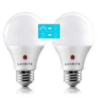 Luxrite A19 Led Dusk To Dawn Light Bulbs Outdoor Lighting, 60 Watt Equivalent, Enclosed Fixture Rated, Automatic On Off Sensor, 3000K Soft White, 800 Lumens, Damp Rated, E26 Base (2 Pack)