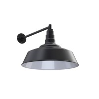 Steel Lighting Co. Redondo Barn Light | Outdoor Wall Mounted | 20 Inch Dome | 20 Inch Straight Arm | Large Farmhouse Warehouse Light Made In America | Matte Black Exterior/White Interior