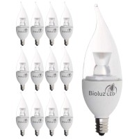 Bioluz Led 12 Pack Flame Tip Candelabra Led Bulb, Dimmable 40 Watt Chandelier Bulbs 40 (Uses 4.5W) Watt E12 Base Candle Bulbs 2700K (Warm White) Indoor/Outdoor