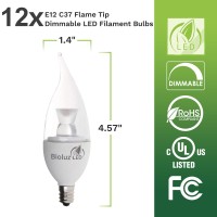 Bioluz Led 12 Pack Flame Tip Candelabra Led Bulb, Dimmable 40 Watt Chandelier Bulbs 40 (Uses 4.5W) Watt E12 Base Candle Bulbs 2700K (Warm White) Indoor/Outdoor