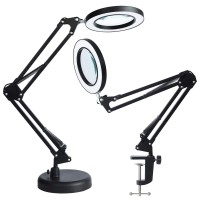 2-In-1 Led Magnifier Desk Lamp With Clamp,Magnifying Glass With Light And Stand,3 Color Modes Stepless Dimming, For Home Office Close Work, Repair, Crafts, Reading,Sewing