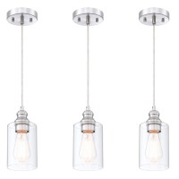 Wisbeam Pendant Lighting Fixture, Hanging Ceiling Lights With E26 Medium Base Max. 60 Watts, Etl Rated, Bulbs Not Included, Nickel, 3-Pack