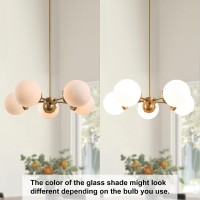 Durent Lighting Gold Chandeliers For Dining Room, Modern Globe Light Fixture With 5 Frosted Glass Shade For Bedroom, Foyer And Kitchen