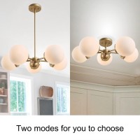 Durent Lighting Gold Chandeliers For Dining Room, Modern Globe Light Fixture With 5 Frosted Glass Shade For Bedroom, Foyer And Kitchen