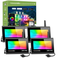 Novostella Led Flood Lights Outdoor, 30W Rgb Smart Led Flood Lights, Second-Generation Wifi Landscape Lighting Stage Dimmable Color Changing Uplight, Ip66 Waterproof, Work With Alexa, 4 Pack.