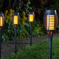 Smart Solar Garden Solar Powered Realistic Flame Black Flaming Party Torch 5Pk,Jns_476550