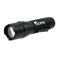 Scipio Aluminum Zoom Flashlight 306001A9 Camping Edc Torch 180 Lumens Lightweight With 3 Beam Modes - Black