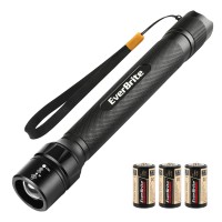 Everbrite Ultra Bright Tactical Flashlight, 600 Lumen Zoomable Adjustable Focus, 4 Light Modes, Heavy-Duty Aluminum Flashlight For Hurricane Supplies Camping, 3C Alkaline Batteries Included