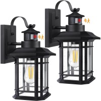 2 Pack Motion Sensor Outdoor Wall Lights, Dusk To Dawn Exterior Light Fixtures Mount, Matte Black Front Porch Light, Anti Rust Lantern With Seed Glass E26 Base, For Entryway, Hallway, Garage