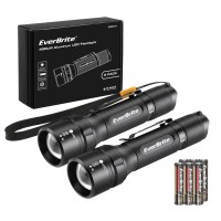 Everbrite 400 Lumens Aluminum Led Flashlight, Zoomable Flashlight With Lanyard&Clip, 4 Modes, Ipx4 Waterproof, For Camping Hiking, Emergency, Edc, Survival Use, Batteries Included(2-Pack)