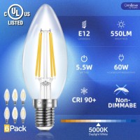 Omibrite Led Chandelier Light Bulbs, Non-Dimmable, 60 Watt Equivalent, 5000K Daylight White, 550Lm, 5.5W, B11 E12 Candelabra Base Decorative Candle Bulbs, 6/Pack, Ul-Listed