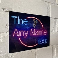 Shopquality4U Personalised Bar Sign - Neon Effect Printed Metal Sign Wall Art A4 Bar Add Name