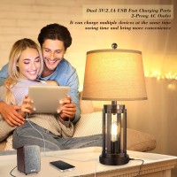 Wihtu Set Of 2 Table Lamps With Usb Ports, 3-Way Dimmable Farmhouse Touch Lamps, Bedside Lamp For Bedroom With Ac Outlet, Modern Orb Nightstand Lamps Desk Lamp For Living Room Reading, Bulbs Included