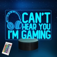 Yuandian Cant Hear You Im Gaming Night Light Headset Graphic Video Games Gamer Gift Funny 3D Illusion Lamp 16 Colors Changing