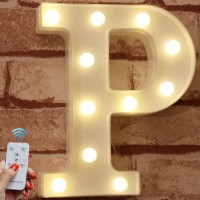 Pooqla Led Letter Lights Alphabet Light Up Marquee Letter Signs With Timer Remote Control Dimmable For Wedding Home Party Bar Decoration (P)