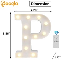 Pooqla Led Letter Lights Alphabet Light Up Marquee Letter Signs With Timer Remote Control Dimmable For Wedding Home Party Bar Decoration (P)